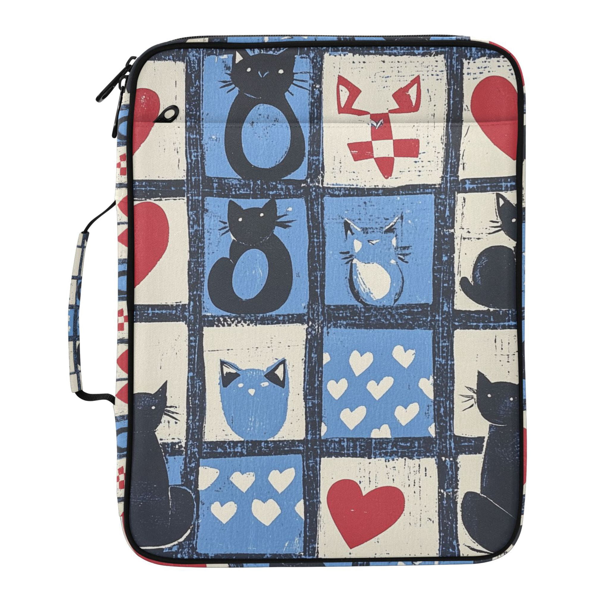 FORMRS Accordion File Folder A4 Size 7-Pocket Expanding Document Organizer Bag with 3 Ring Binder, Black Cats and Hearts