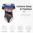 thumbnail image 4 of Gaeub Galactic Night Over Meadow Print Women's Short Sleeve One Piece Swimsuit Sexy High-Waisted Bodysuit Bathing Suit for Swimming, Beach, Sports-Small, 4 of 7