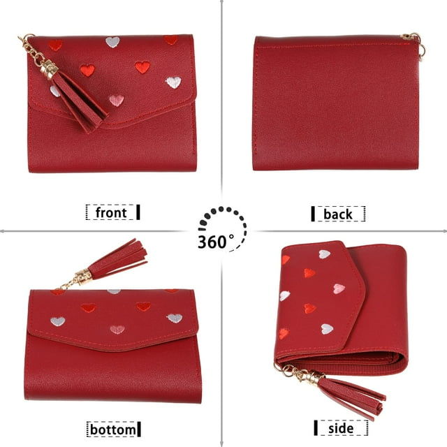 relayinert PU Practical Women S Hand Wallet Small Size Suffice Daily Long Service Life Multi-space Tassel Red 1Set