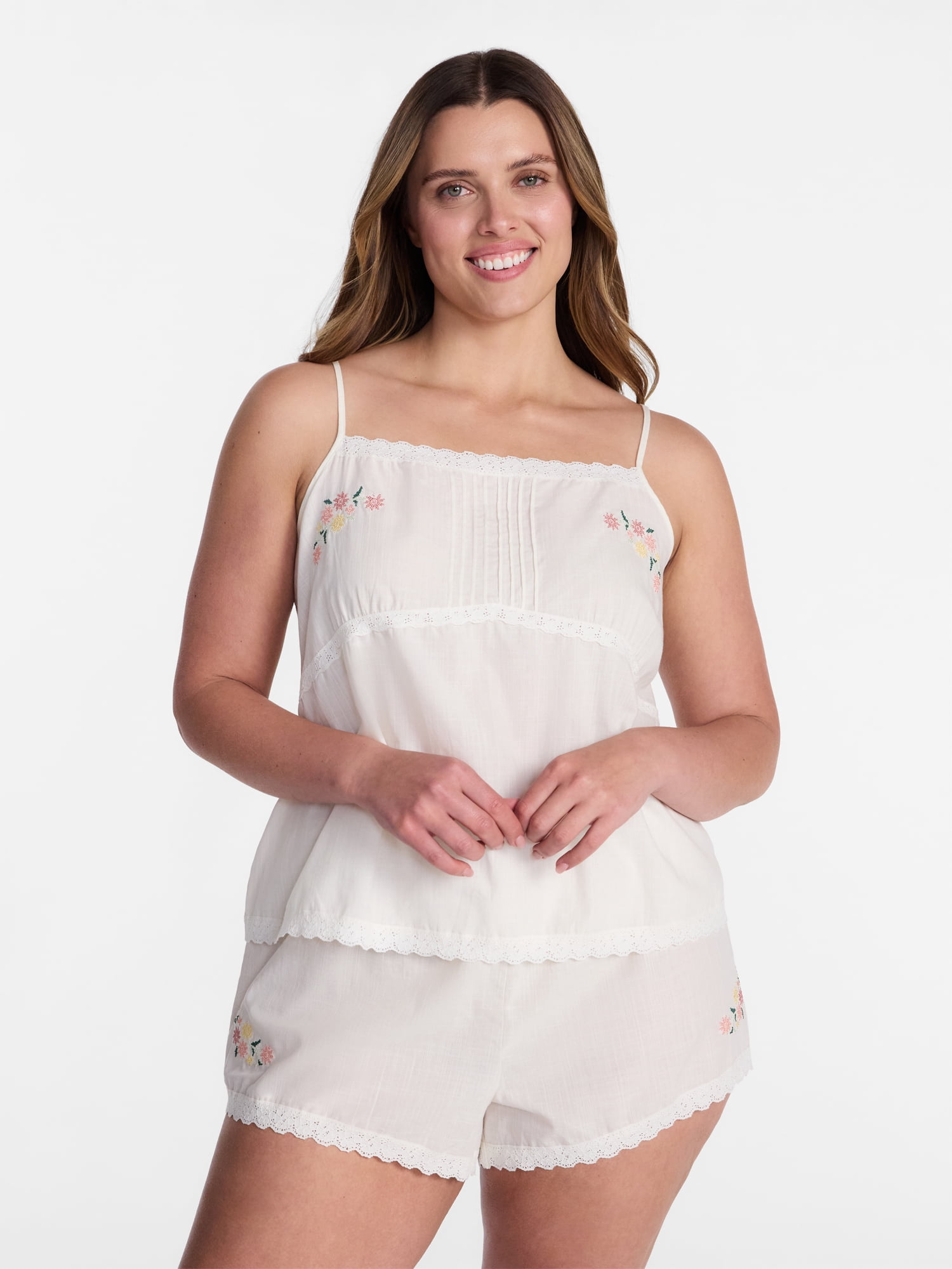 Joyspun Women's Sleep Cami and Shorts Set with Lace Trim, Sizes XS-3X