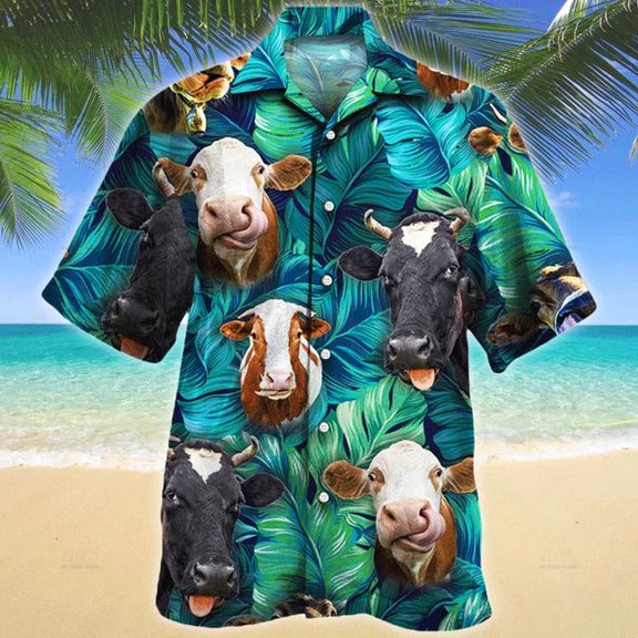 Cow Hawaiian Shirt, Summer Aloha Beach Shirt, Unisex Button Down Short Sleeve Shirts, Summer Shirt, Family Hawaiian Shirt