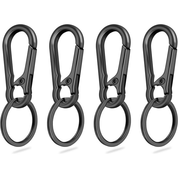 4Pack Small Keychain Rings, Metal Key Carabiner Clip, Mini EDC Key Ring Chain Holder Organizer for Purse Charm Hook, Car Keychain, Paracord Keychain Lanyard, Men and Women Key Fob (Gun Black)