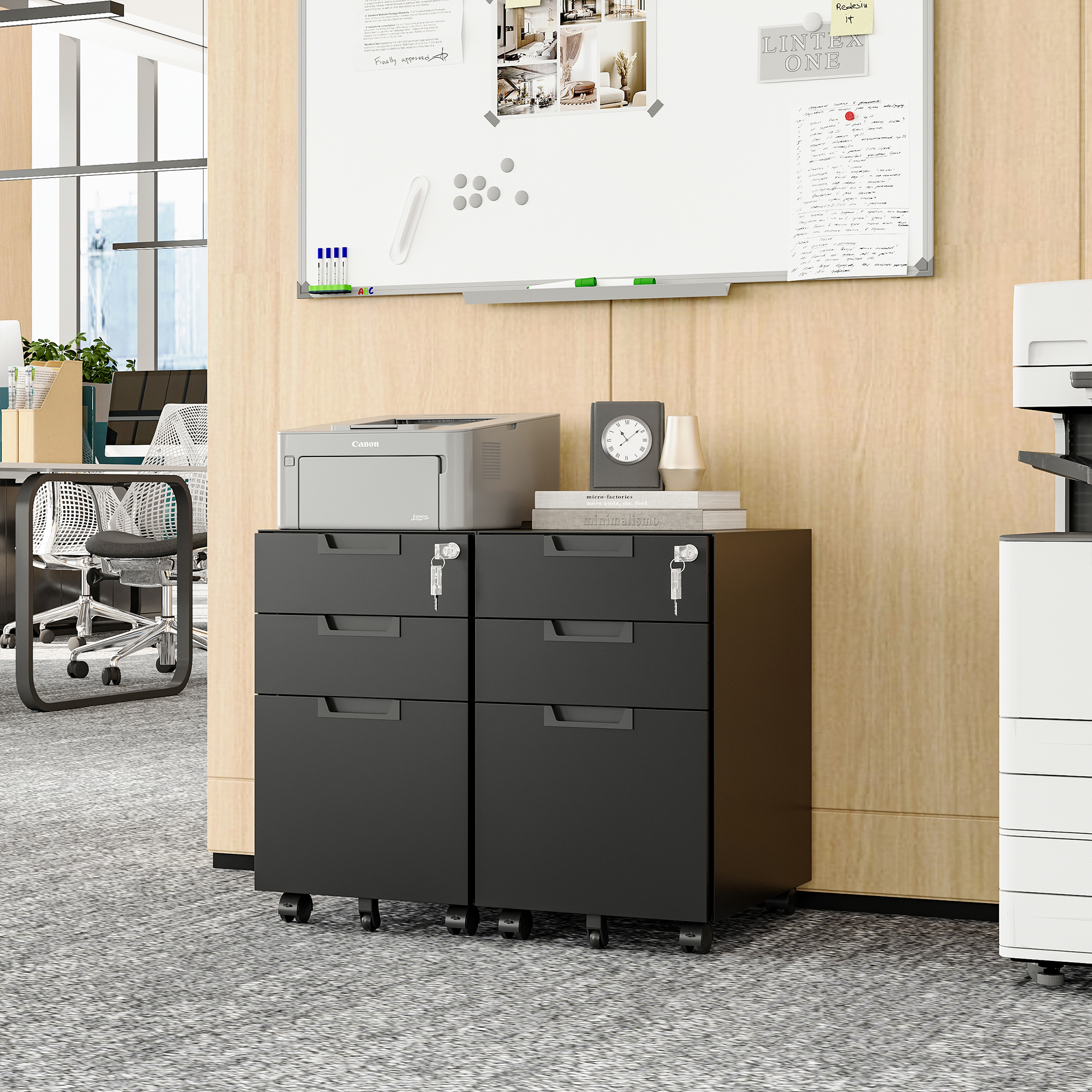 Fesbos Metal Mobile File Cabinet with Lock, 3 Drawer Rolling Filing Cabinets for Home Office, Fully Assembled, Black, 23.6"H*17.32"D* 14.6"W, Fits Letter/Legal/A4 Size Files