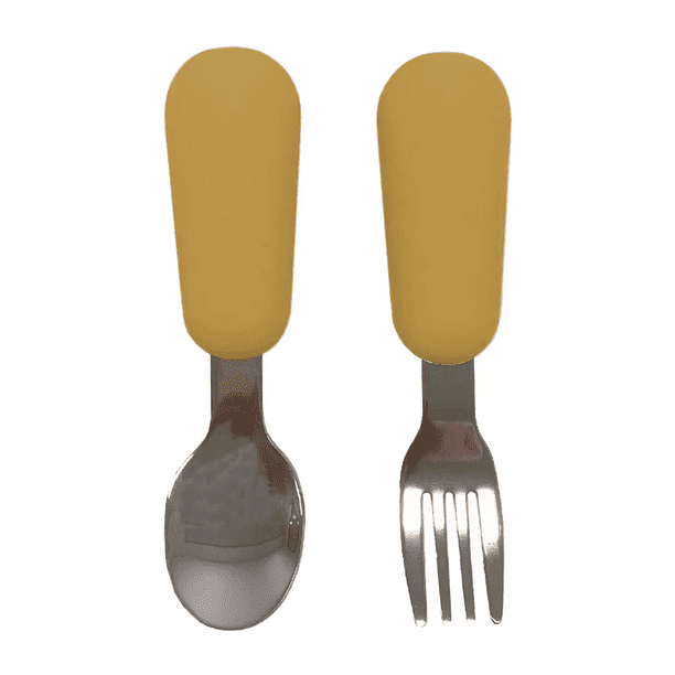 Set de Cubiertos para Bebé - Tenedor + Cuchara - Amababy - Silicón y Acero Inoxidable