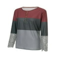thumbnail image 3 of Womens Henley T Shirts Casual Lace Long Sleeve Patchwork Button Down Ribbed Slim Fit Tops Blue L, 3 of 9
