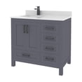 thumbnail image 3 of Ayna Decors Rooh 36 in Charcoal Grey Bathroom Vanity Set with White Quartz Countertop and Brass Faucet | Pop-Up Drain and P-Trap Included | Black Hardware, 3 of 10