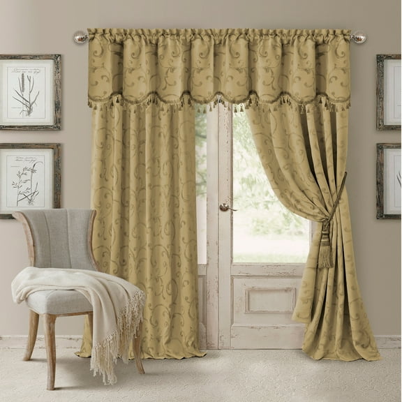 Elrene  Mia Jacquard Blackout Curtain Panel Gold 52" W X 84" L 84 Inches