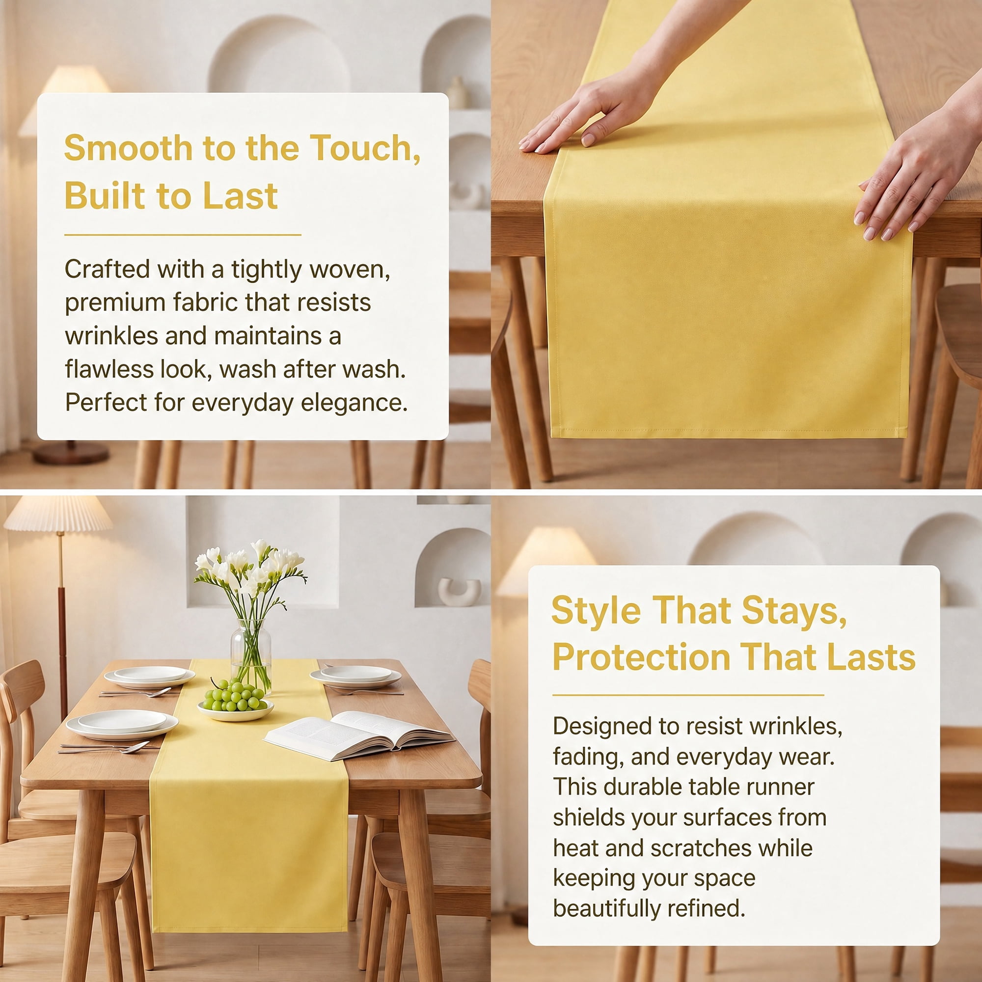 Washable Polyester Kitchen Runner for Dining Table Decoration Yellow 13" x 60.2"