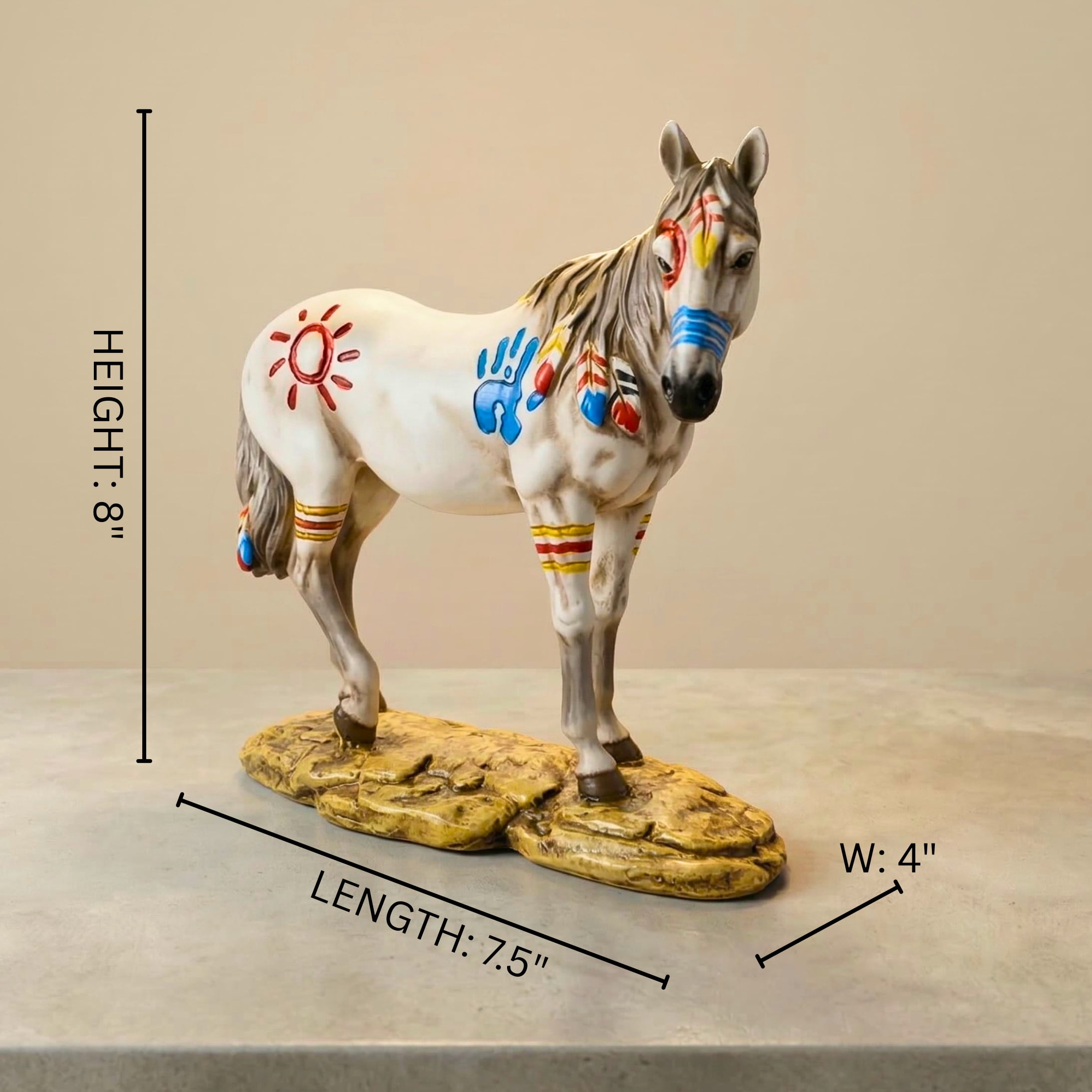 Painted Horse Figurine - Southwestern White Pony Sculpture & Western Shelf Decor - Hand-Painted Collectible  Statue for Home & Office - Equestrian Gifts for Horse Lovers & Collectors