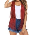 thumbnail image 4 of Hibeli Women Faux Leather Suede Sleeveless 70s Hippie Cowgirl Fringed Vest Cardigan, 4 of 7
