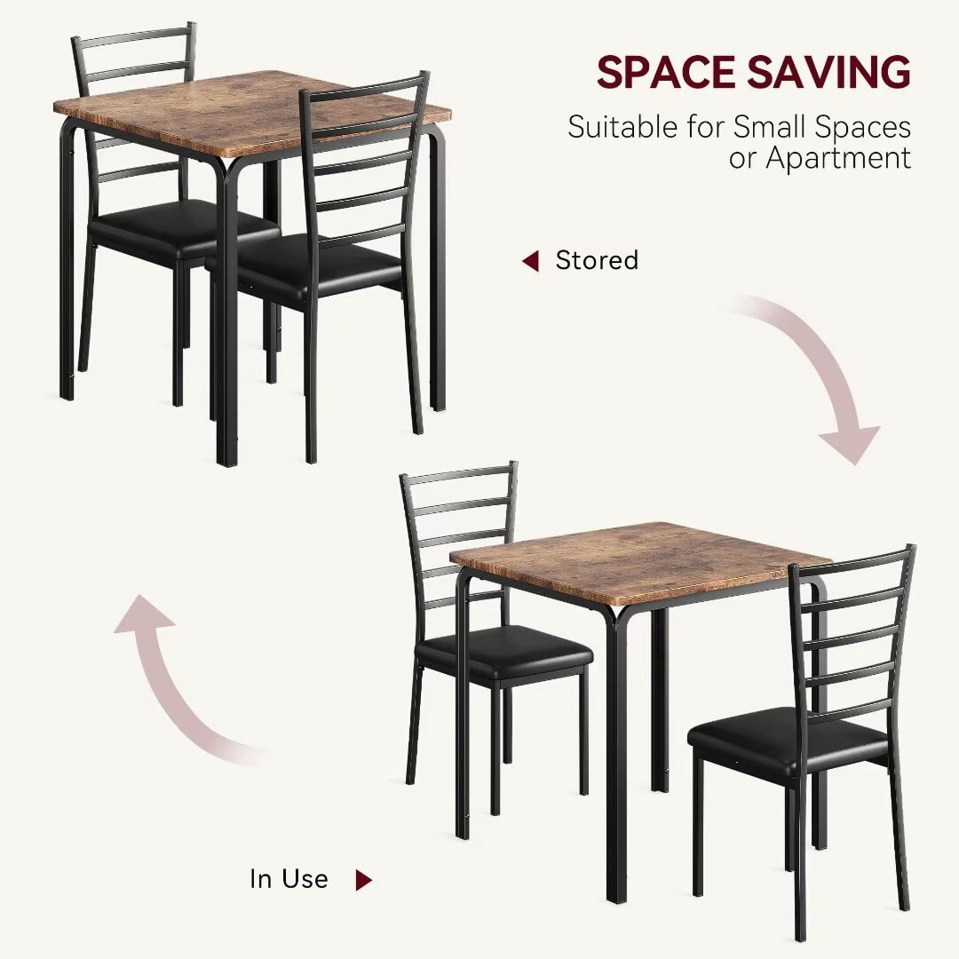 Dining Table for 2, Small Square kitchen Dining Tables Set,Space Saving Wood Accent Furniture for Apartment,Home Office, Brown