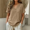 thumbnail image 2 of Summer Cotton and Linen Shirts for Womens Plus Size Casual Tops V-Neck Bandage Short Sleeve T-Shirts And Linen Blouse, 2 of 8