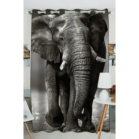 Curtain Black And White GCKG Black And White Style Old Elephant Blackout Curtains Window treatment Panel Drapes 52(W) x 84(H) inches (One Piece) ()