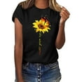 thumbnail image 1 of LUXUR Hauts pour Femmes T-Shirt Imprimé Tournesol Papillon Lettre T-Shirt Tunique Décontractée Blouse Manches Courtes Chandail Noir P, 1 of 3