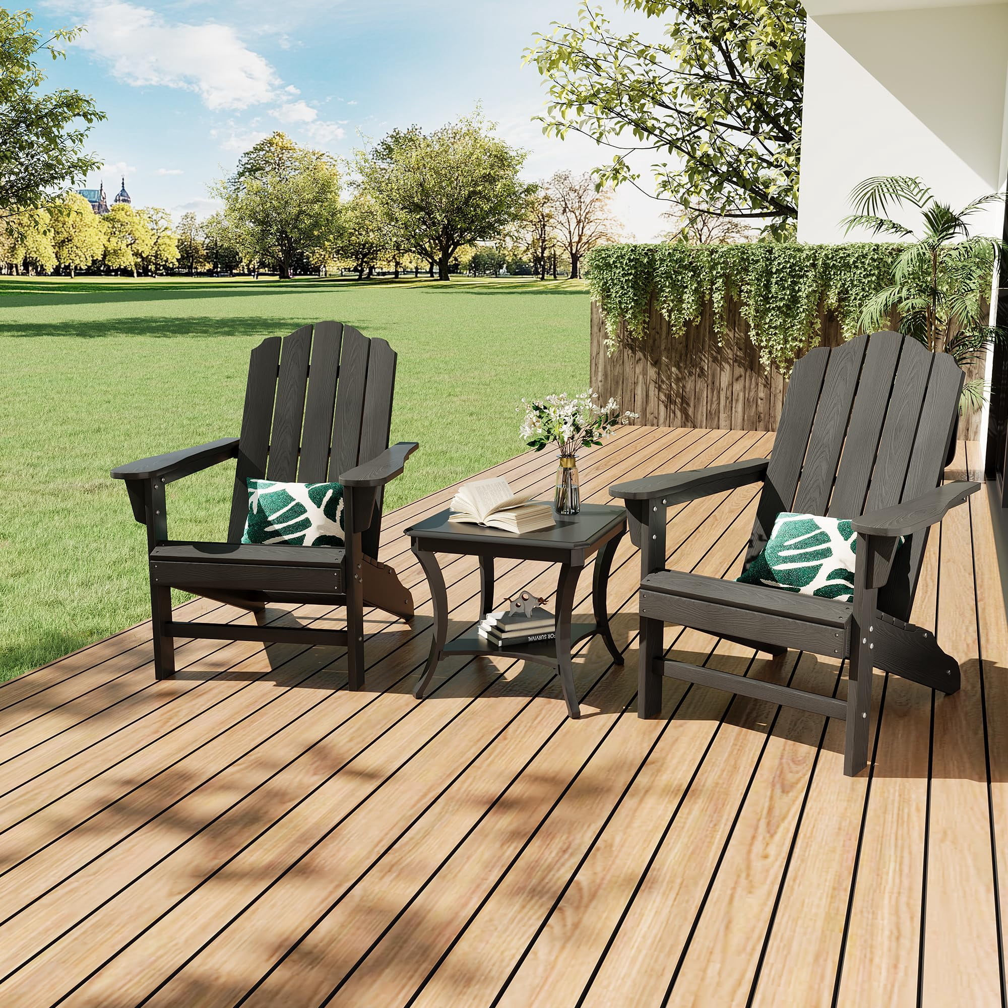 HDPE Adirondack Chair Set of 2, Wood Texture Patio Furniture, Outdoor Lawn Chair for Garden Backyard Deck Poolside