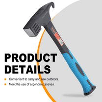 Heavy-Duty Camping Hammer with Tent Stake Remover – Forged Steel Construction, Blue Non-Slip TPR Handle, Durable Carbon Steel Head for Outdoor Adventures