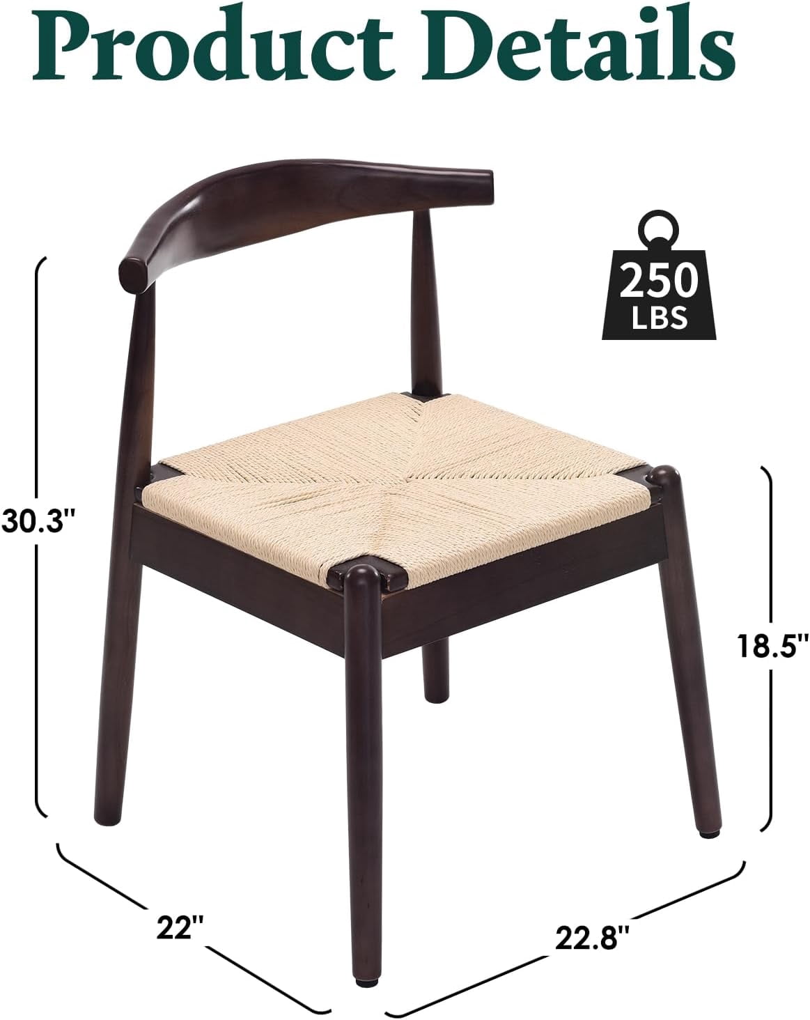 Farini Mid-Century Dining Chairs Set of 4, Solid Wood Frame & Woven Leather Seats, Latte-Beige