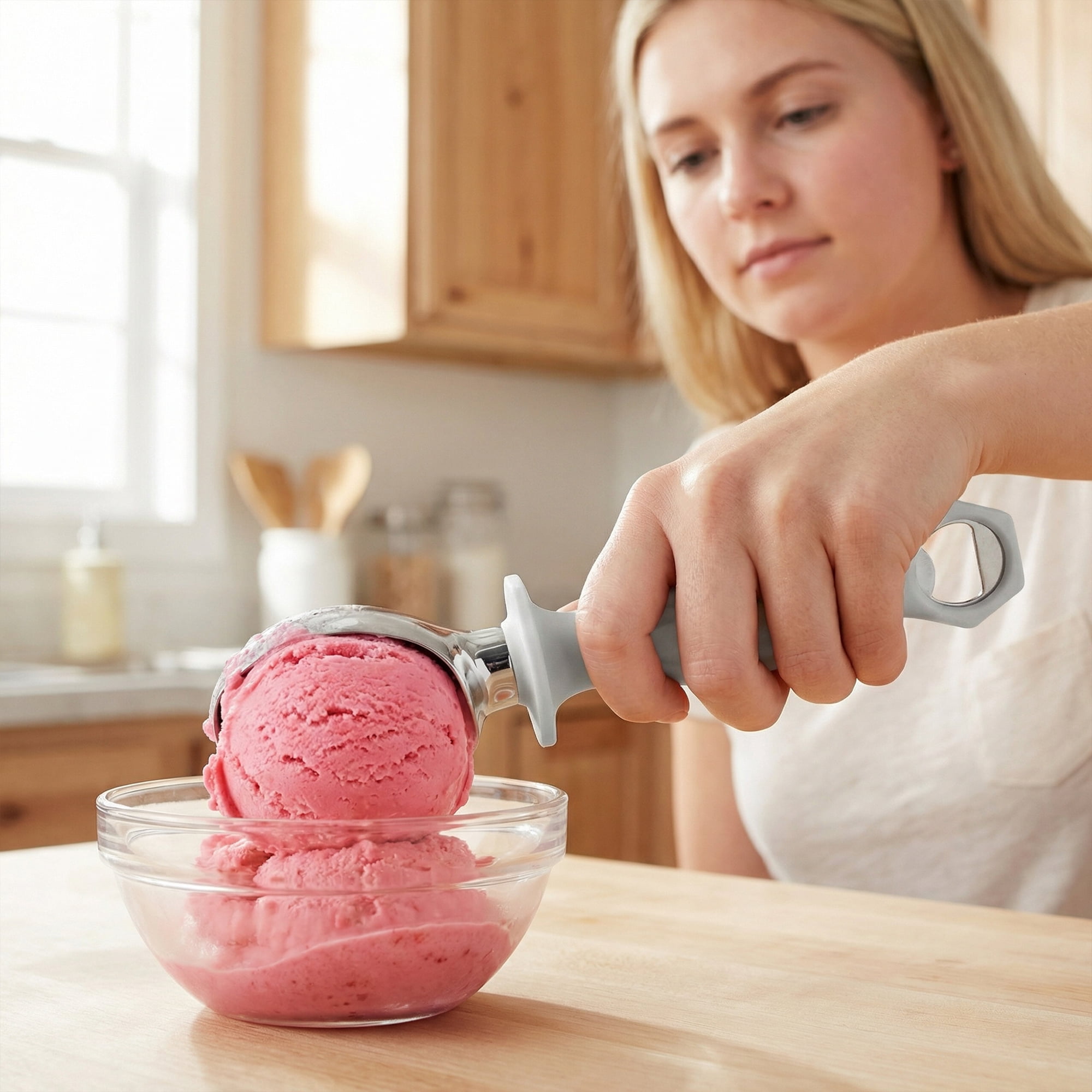 Unique Bargains Zinc Ice Cream Scoop with Ergonomic Handle for Gelato Grey 8.7in