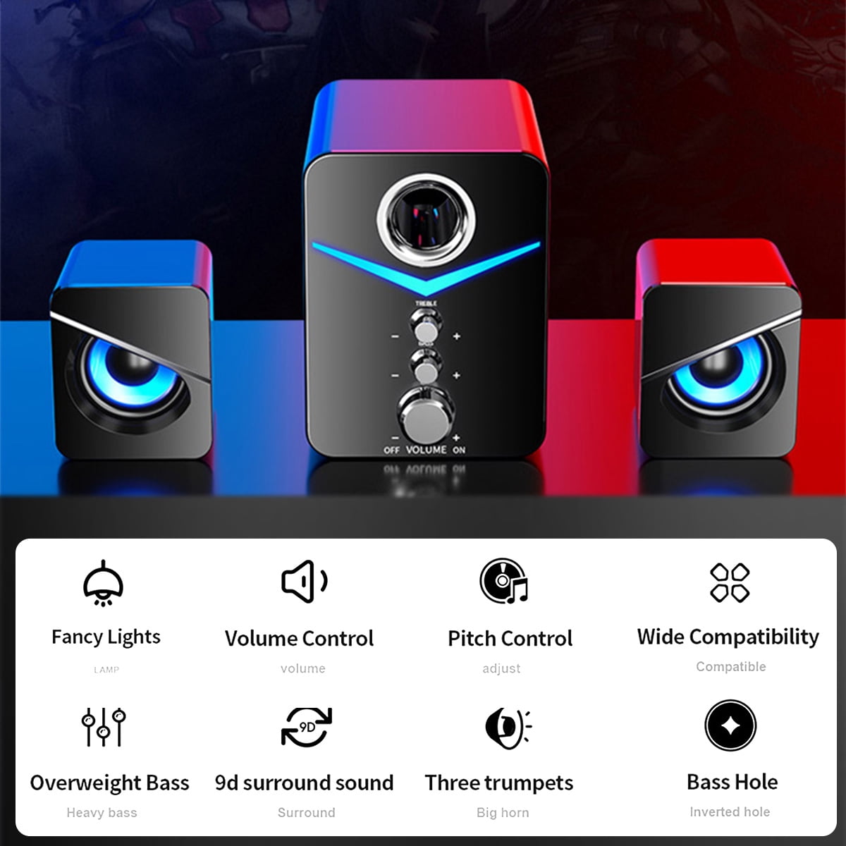 Curuk USB Wired Computer Speakers System Stereo heavy Bass Subwoofer LED For Desktop Laptop PC TV