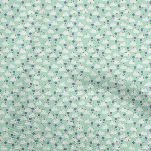 oneOone Cotton Flex Sea Green Fabric Cloud Sewing Material Print Fabric By The Yard 40 Inch Wide