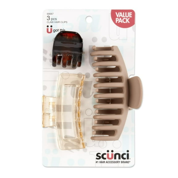 Conair® Scunci Mix Claw Clips, 4-1/4"L, Assorted Colors, Pack Of 3 Clips (Pack of 2)