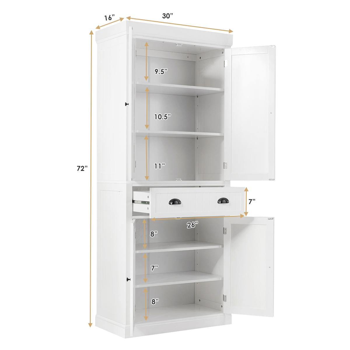Giantex Kitchen Pantry Cabinet, Freestanding Adjustable Cabinet w/Doors for Dining Room, Living Room or Bedroom, White
