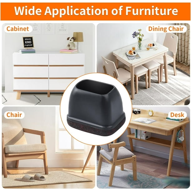 16 PCS Rectangle Black Silicone Chair Leg Floor Protectors with Felt Rectangle Chair Leg Caps Chair Leg Covers Cups for Chair Table Desk Anti Scratches and No Noise Fit L 1.3 1.7