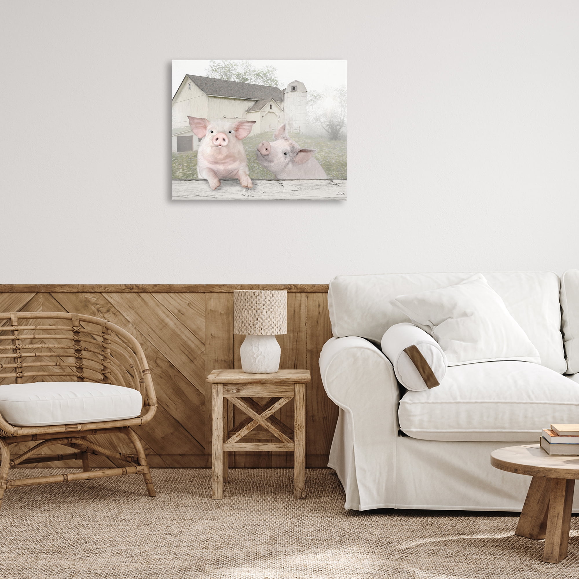 Stupell Industries Piglets Farm Scenery Animals & Insects Painting Gallery Wrapped Canvas Art Print Wall Art, 30 x 24