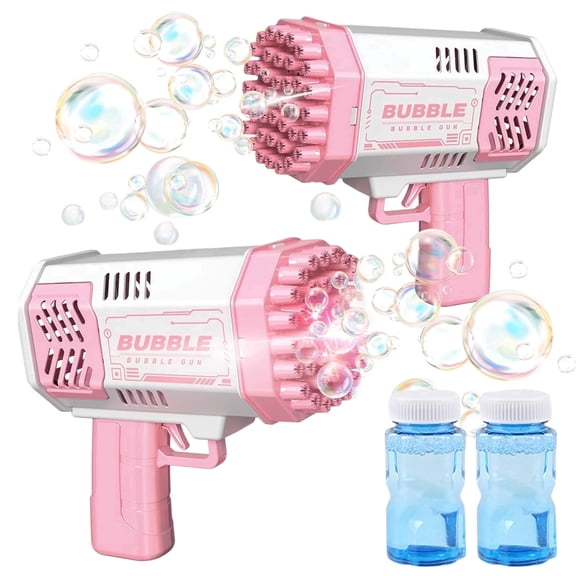 Bubble Machine,2 Pack Bubble Blaster 40 Holes With Bubble Solution,Outdoor Toy Gift for Age 3-12 kids(Pink)