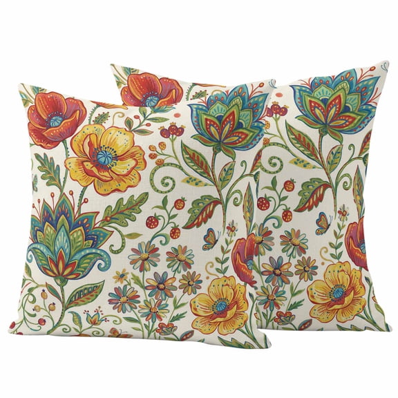 2 Pack Outdoor Waterproof Throw Pillow Covers,Abstract Bohemian Flowers Decorative Square Pillow Case Patio Pillowcases for Chair Couch Sofa 16x16in