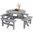 thumbnail image 1 of Outsunny Wooden Patio Dining Set, Outdoor Table and Benches Set, Grey, 1 of 10