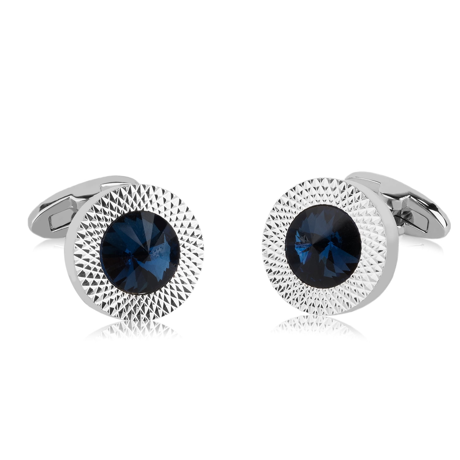 Men's Premium Stainless Steel Blue Crystal Cuff Links for Dress Shirts, Business Suits, Wedding Suits [Single Pair]
