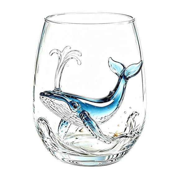 Art Ocean Animal Glass Cup,12 oz,Beverage,Soda,Lemon,Juice, Glassware Drinking Mug Borosilicate Drinkware,Clear,Whale Glass Cup