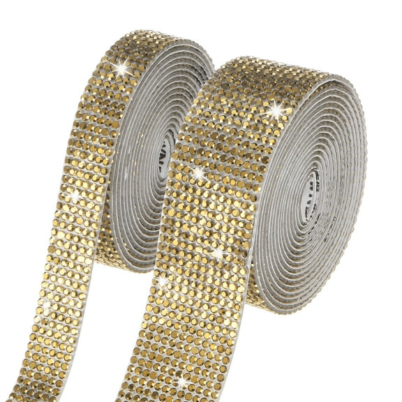 Uxcell 2-Roll Crystal Rhinestone Ribbon,0.5/1.1 Inch x 2 Yards for DIY Necklace[Gold]