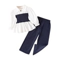 thumbnail image 2 of BRGZLK Girl Latern Long Sleeve Tucking Neckline Turn Down Collar Tunic Dress Elastic Kids Wide Leg Long Pants Set Trendy Spring Summer Clothing White 2-3 Years, 2 of 5