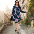 thumbnail image 5 of SCOMCHIC Plus Size Dress for Women Casual Long Sleeve Scoop Neck Front Button Swing Midi Tunic Navy Blue Dress XL, 5 of 5