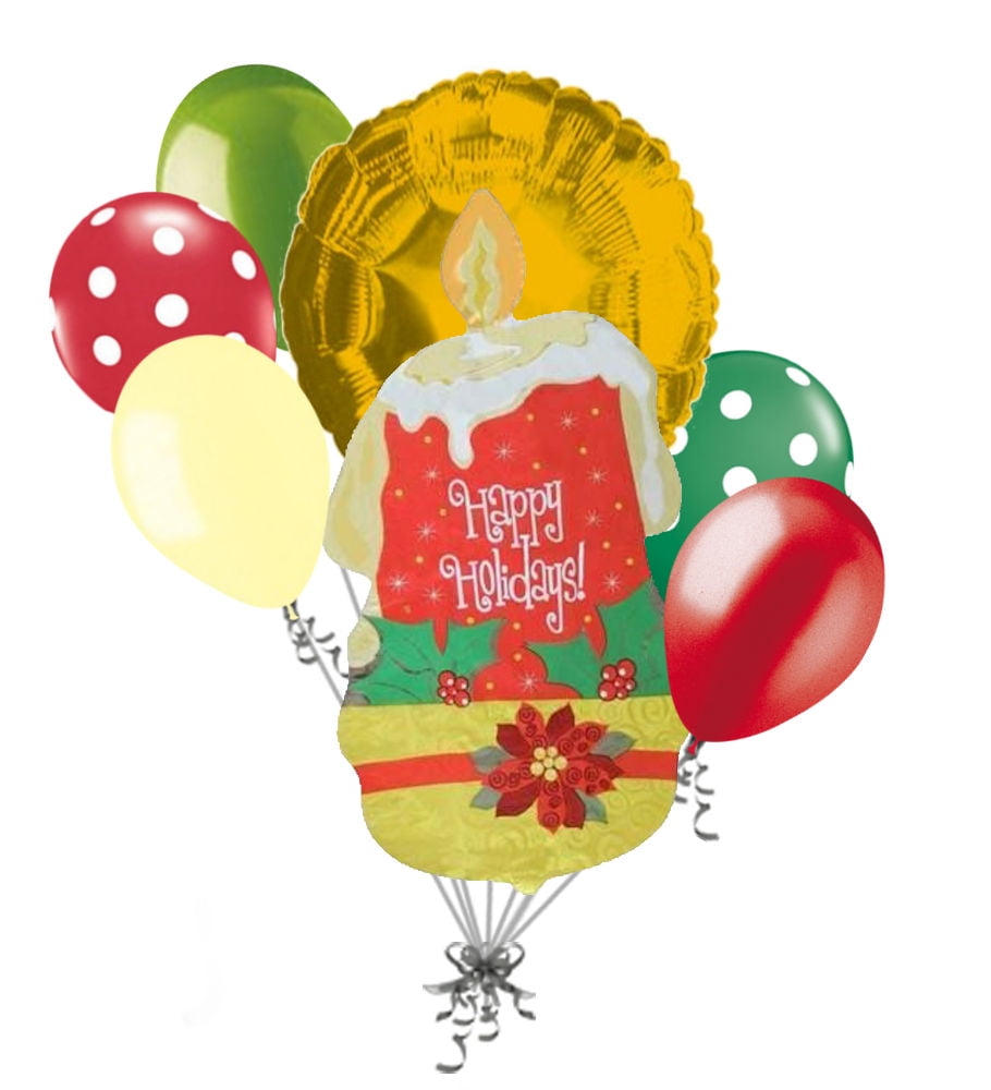 7 pc Happy Holidays Candle Balloon Bouquet Party Decoration Merry