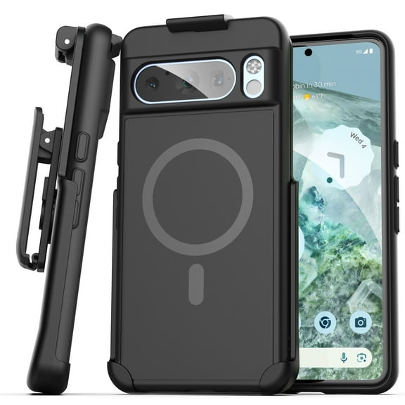 Encased SlimShield Designed for Google Pixel 8 Pro Belt Clip Magnetic Case with Holster (Compatible with MagSafe) Black