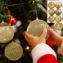 Scidweet Christmas Balls Ornaments, 6 Pcs 4" Hanging Balls Christmas Tree Decorations Sets Xmas Ornaments for Indoor Outdoor Holiday Party Xmas Home Decor, Gold