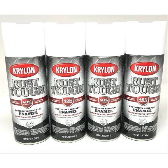 KRYLON RTA9201 SEMI-FLAT WHITE Rust Tough Protective Enamel - Quick Dry - 40% Stronger - 4 PACK
