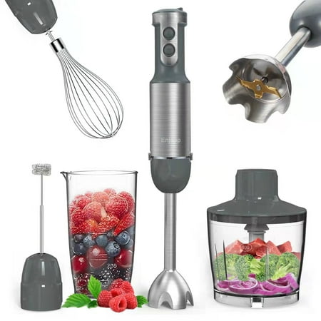 

Multi-Functional 5-in-1 Hand Blender Stick Blender Milk Frother Egg Whisk with Adjustable Speeds 500ml Food Grinder/ 600ml Container
