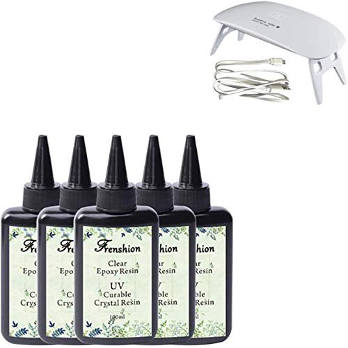Résine Époxy Transparente Cristal 5X100ML Led Résine avec Lampe pour Moules en Résine Bijoux Boucles d'Oreilles Collier Fabrication de Bracelet