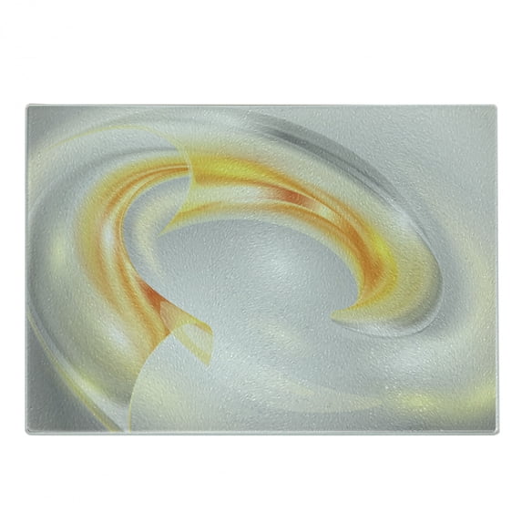 Grey and Yellow Cutting Board, Abstract Modern Futuristic Wavy Image Ombre Design Art Print, Decorative Tempered Glass Cutting and Serving Board, Small Size, Black Marigold and Grey, by Ambesonne