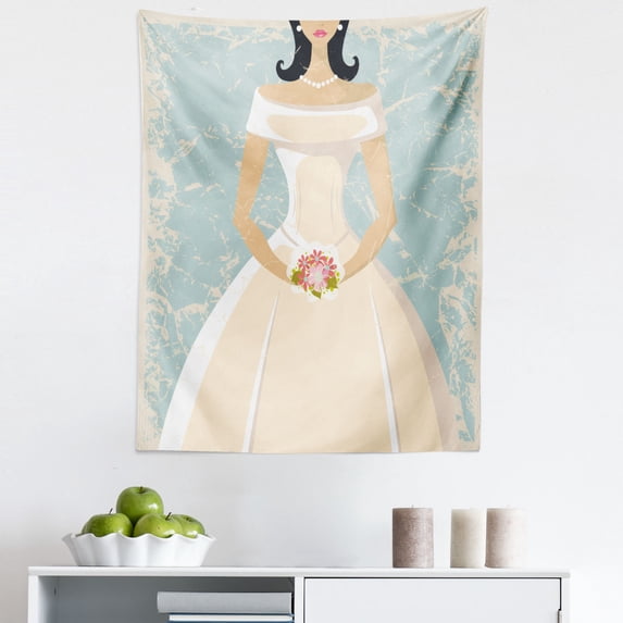 Grunge Tapestry, Grunge Sketchy Design Backdrop Wedding Bride Dress Vintage Art, Fabric Wall Hanging Decor for Bedroom Living Room Dorm, 5 Sizes, Pale Blue and White, by Ambesonne
