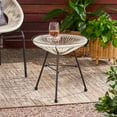 thumbnail image 4 of Olurrisa White Outdoor Side Table, Tempered Glass Top with PE Rattan Woven Base and Iron Legs for Patio, 4 of 8