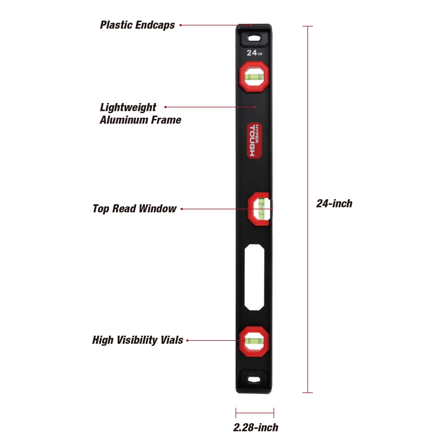 Hyper Tough 24-inch Heavy Duty 3 Vial Box Beam Level