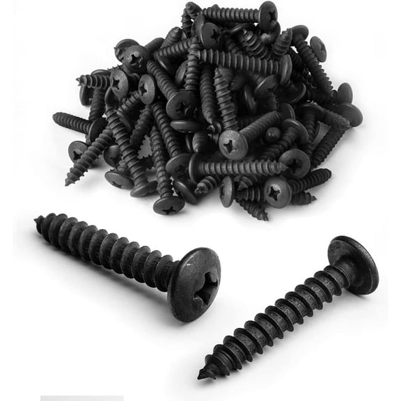POWERTEC 100PK #14 Wood Screws 1-1/2 inch, Phillips Truss Head Self Tapping Black Wood Screw Set (QWS1008)