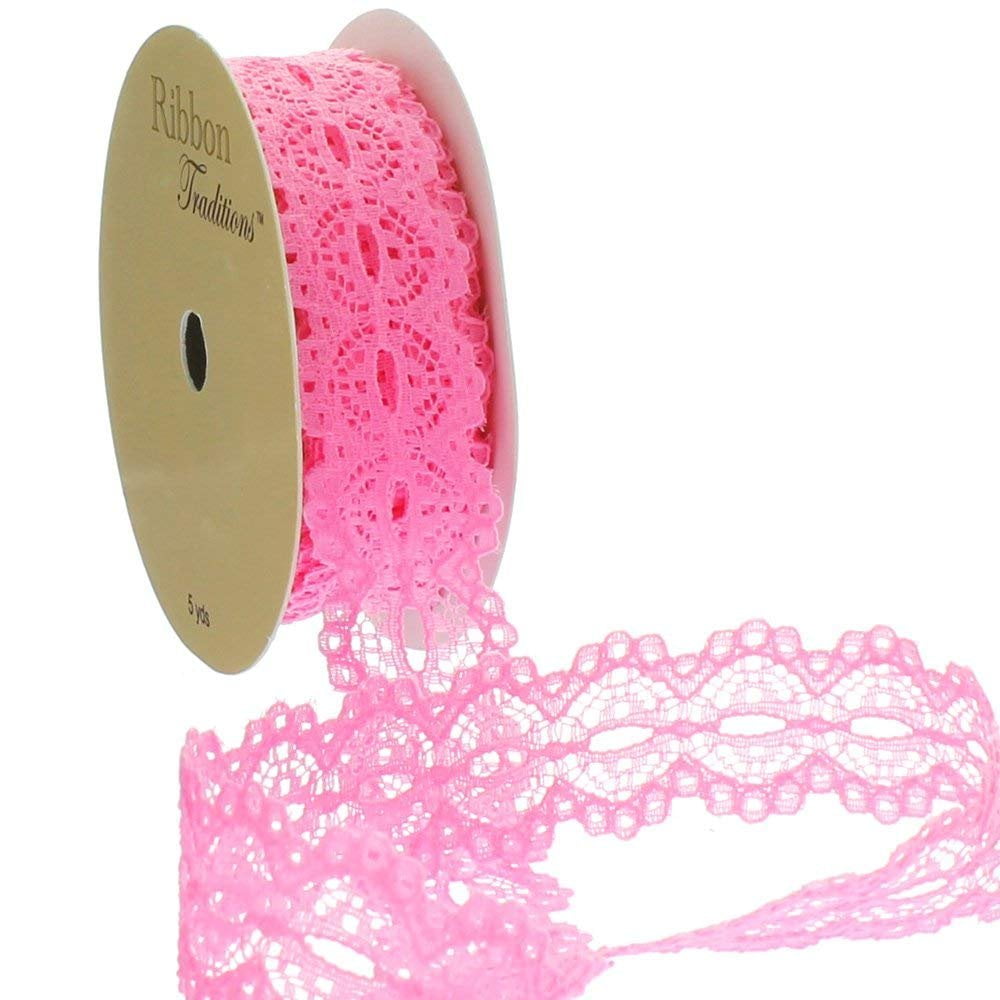 7/8 Ribbon Hole Lace Trim Light Pink 25 yards