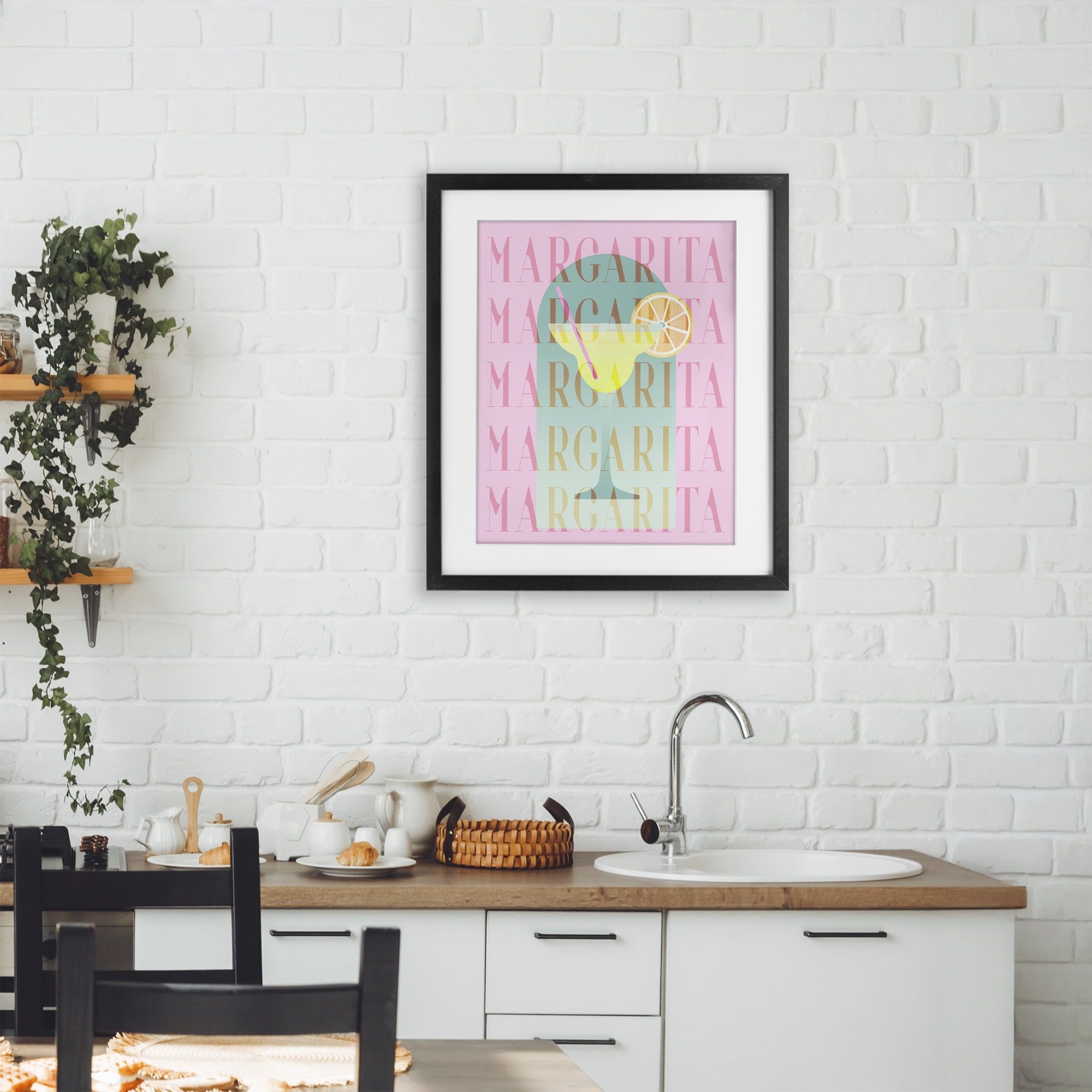 Retro Pastel Margarita Black Framed Print Under Glass, design by Lil' Rue