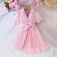 thumbnail image 2 of Maean Kids Girls Cotton Dress Formal Short Sleeve V Neck Pleated School Uniform Dresses with Belt, 2 of 7